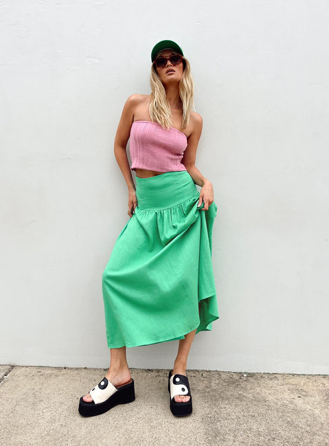   front view of model wearing Princess Polly Carol Maxi Skirt Green 