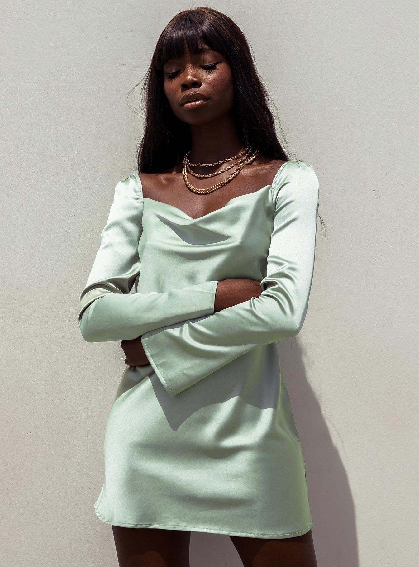 product Princess Polly Asymmetric Neckline  Star Power Mini Dress Sage