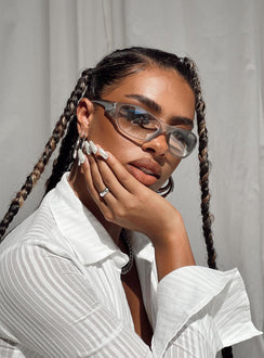 Sunglasses Princess Polly Exclusive 100% PC UV 400 Wrap around style  Semi-transparent reflective lenses  Lightweight 