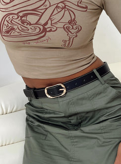 Belt Contrast stitching Faux leather material Gold toned buckle