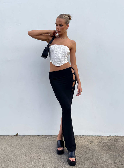   front view of model wearing Princess Polly Jordan Knit Midi Skirt Black 