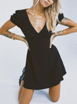 side view of model wearing Princess Polly Smith Mini Dress Black 