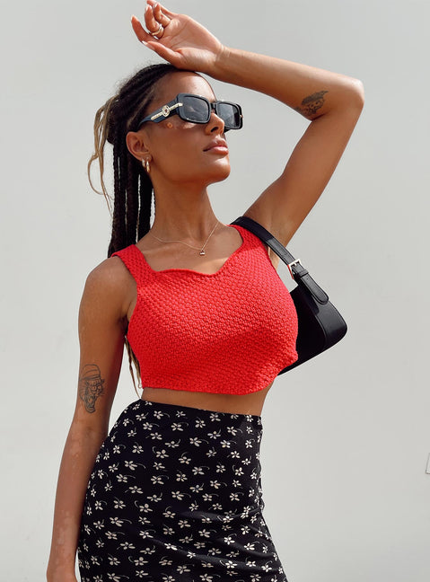 front view of model wearing Princess Polly Dalton Top Red 