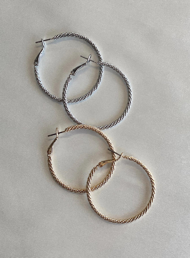 Earring pack Pack of four Silver & gold-toned Hoop style Latch back fastening