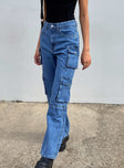 side view of model wearing Princess Polly Darla Cargo Denim Jeans High Waisted 