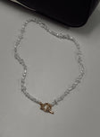 Necklace Faux pearl beads  Gold-toned T-bar 