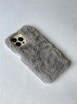 iPhone case Faux fur material Gold-toned detail Hard plastic clip on design