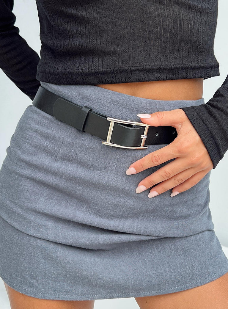 Belt Faux leather material Silver-toned buckle