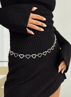 Chain belt Heart design Silver-toned Diamante detail Lobster clasp fastening 