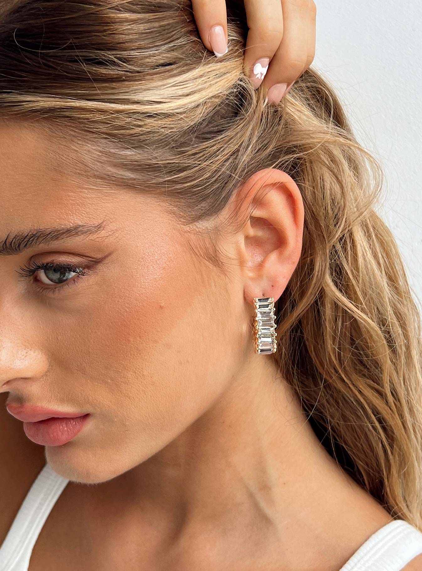 Earrings Gold-toned Hoop design Stud fastening  Diamante detail