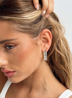 Earrings Gold-toned Hoop design Stud fastening  Diamante detail