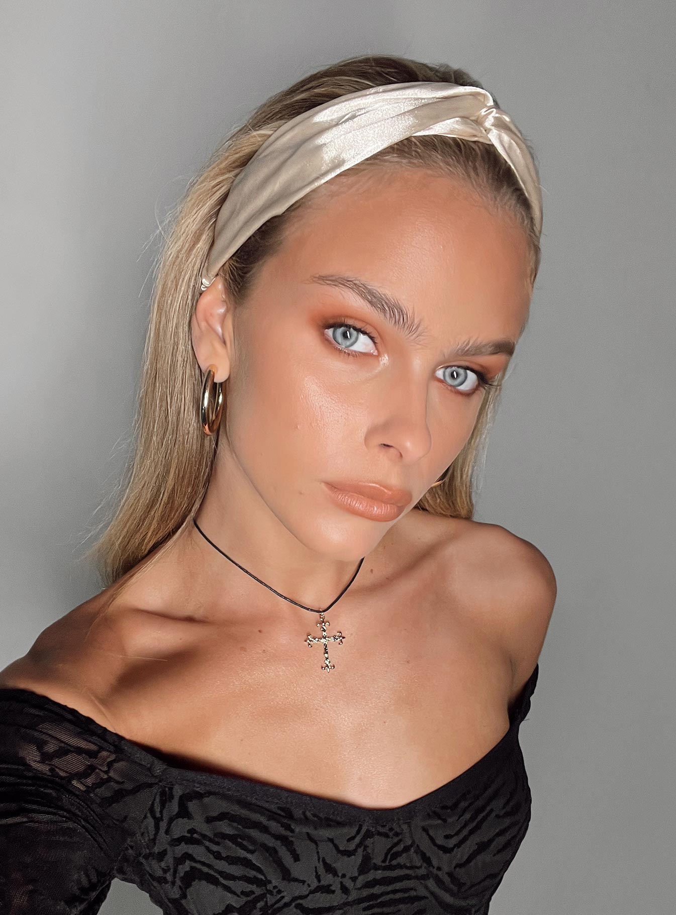 Head scarf Silky material Elasticated band at back Knot design Good stretch 