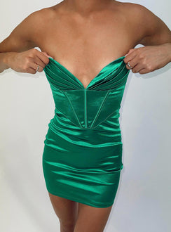 back view of model wearing Princess Polly Rome Strapless Mini Dress Green 