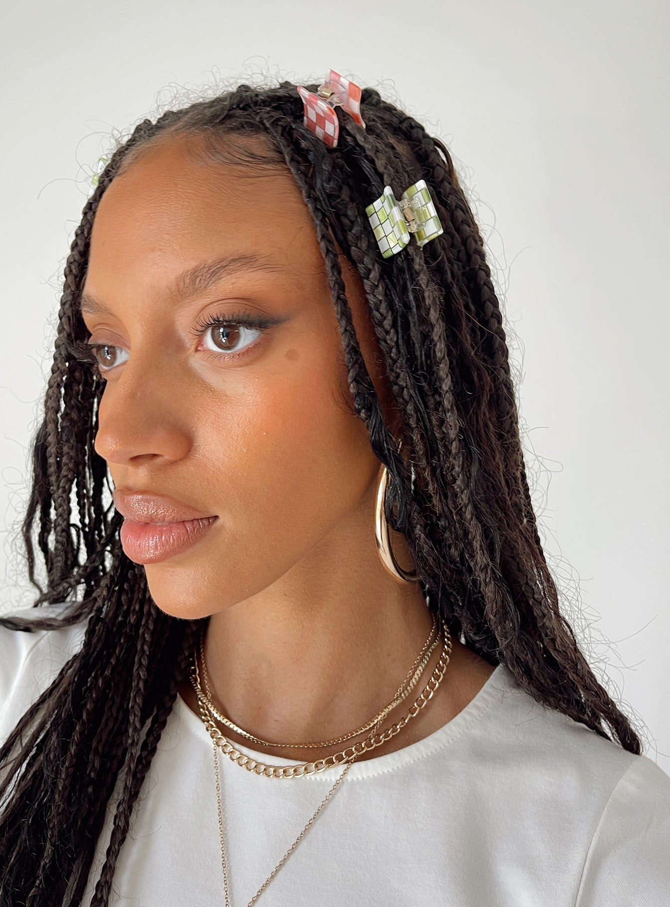 Hair clip pack Princess Polly Exclusive 100% recycled plastic Pack of six  Square checkered design