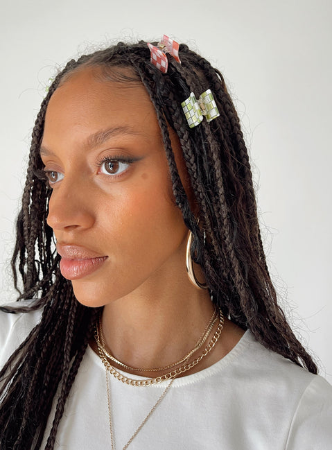 Hair clip pack Princess Polly Exclusive 100% recycled plastic Pack of six  Square checkered design