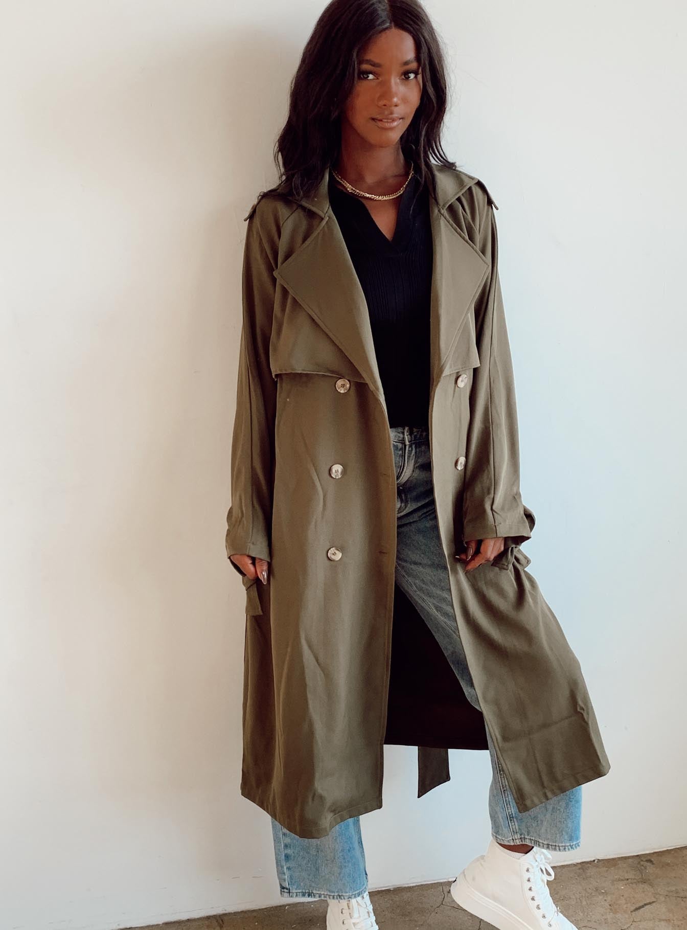 Green trench coat uk sale