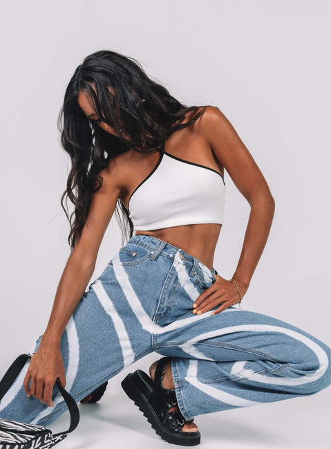 side view of model wearing Princess Polly Sarah Denim Jeans Mid Rise 