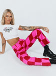 Princess Polly High Rise  The Ragged Priest Muse Denim Jeans Pink & Red
