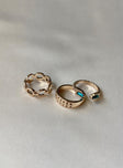 Ring pack Pack of three Diamante detail  Gold-toned