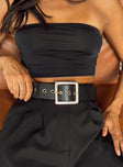 Waist belt Faux leather material Square shaped buckle Gold toned hardware