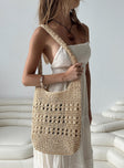 Beige tote bag Woven crochet design Single fixed strap