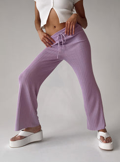 side view of model wearing Princess Polly Majid Pants Purple 