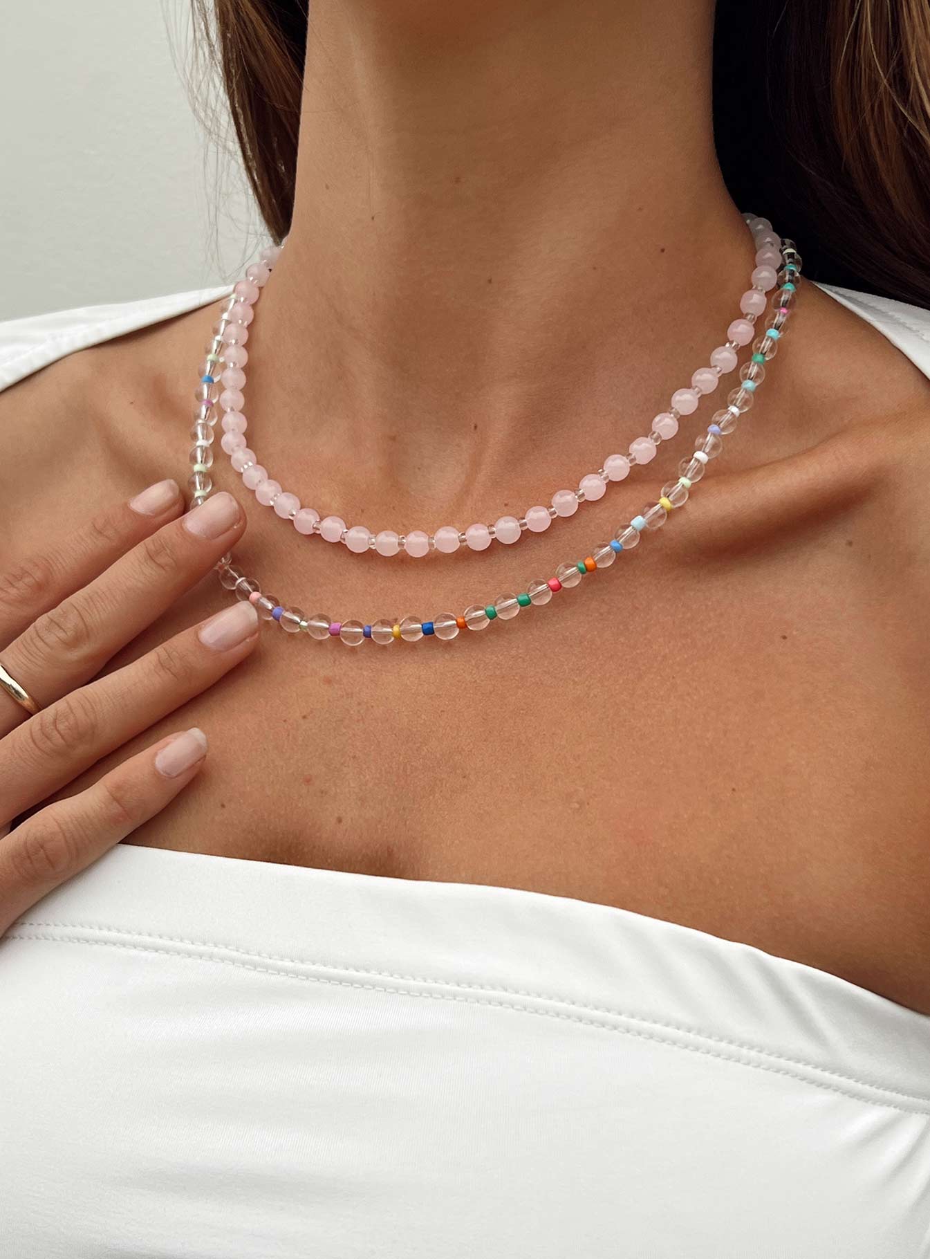 Necklace Two chains. these can be worn separately Beaded design Lobster clasp fastening Silver-toned 