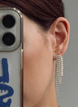 Earrings  60% brass 40% glass Stud fastening  Drop chains  Diamante design 