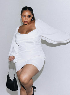 front view of model wearing Princess Polly Lillie Long Sleeve Mini Dress White Curve 