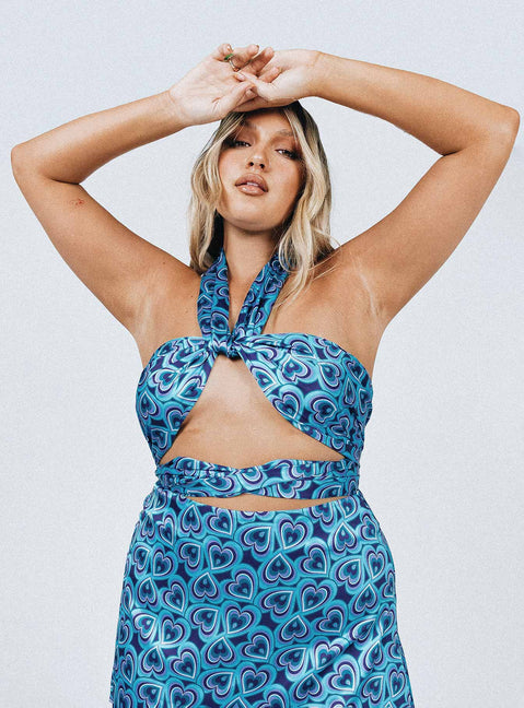 side view of model wearing Princess Polly Infinite Love Top Blue 