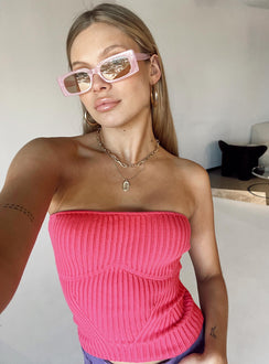 back view of model wearing Princess Polly Royce Strapless Top Pink 