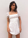 Front view of model wearing  front Princess Polly Square Neck  Fauci Mini Dress White