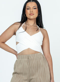 Front view of model wearing  front Princess Polly Sleeveless Square Neck  Korath Top White