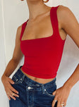 Red top Low square neckline