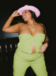 front view of model wearing Princess Polly Rhythm Stud Top Green Curve 