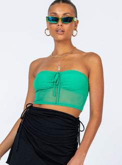 front view of model wearing Princess Polly Solana Strapless Top Green 