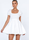 front view of model wearing Princess Polly Everyday Sunshine Mini Dress White Scoop Neck 