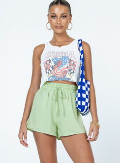 Shorts Gingham print  Elasticated drawstring waist  Faux back pocket 