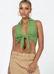 Front view of model wearing  front Princess Polly Sleeveless Square Neck  Hutington Top Sage