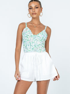 front view of model wearing Princess Polly Kahlil Shorts White High Waisted Shorts 