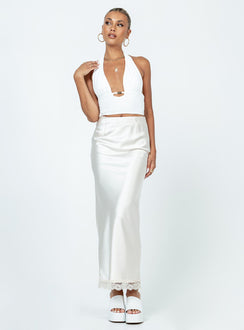 Front view of model wearing  front Kamden Midi Skirt Cream Princess Polly  Maxi 