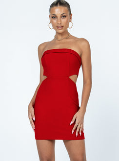 front view of model wearing Princess Polly Alaska Strapless Mini Dress Red 