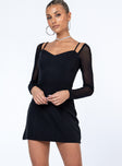 front view of model wearing Princess Polly Charla Mini Dress Black Sweetheart Neckline 