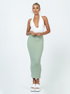 Front view of model wearing  front Rosella Midi Skirt Khaki Princess Polly  Midi Skirts 