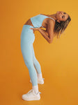 back view of model wearing Princess Polly Sports Star Leggings Blue 