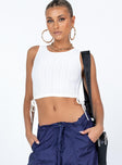 front view of model wearing Princess Polly Connells Top White Sleeveless Crew Neck 