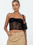 Strapless top Sheer mesh material Adjustable tie ruching at bust