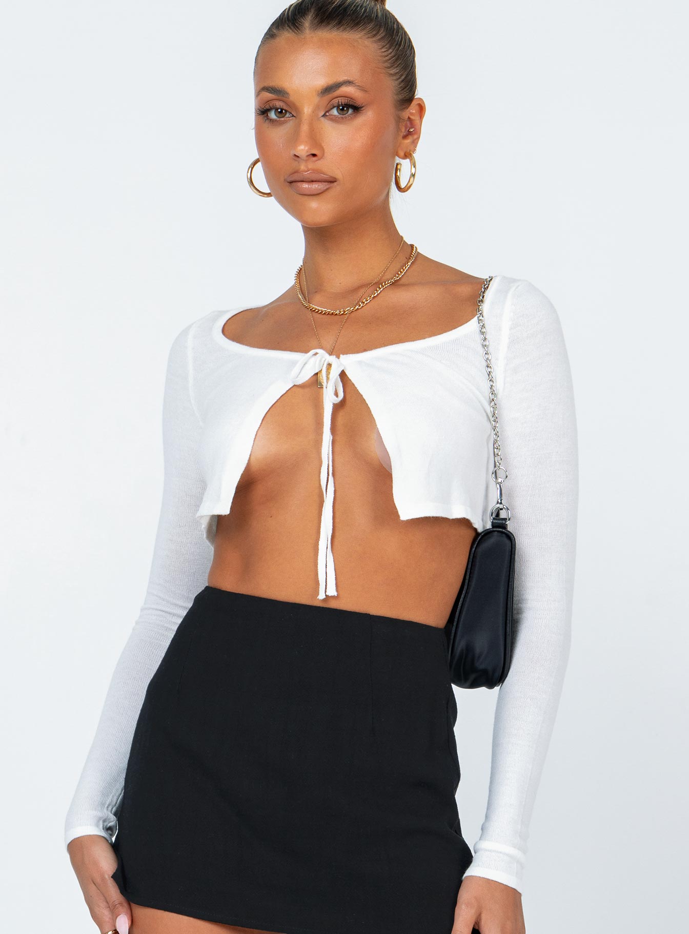 front view of model wearing Princess Polly Reeves Top White 