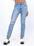 front view of model wearing Princess Polly Osuna Denim Jeans Mid Rise 