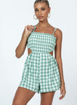 Romper Gingham print  Elasticated shoulder straps  Shirred top  Exposed back 